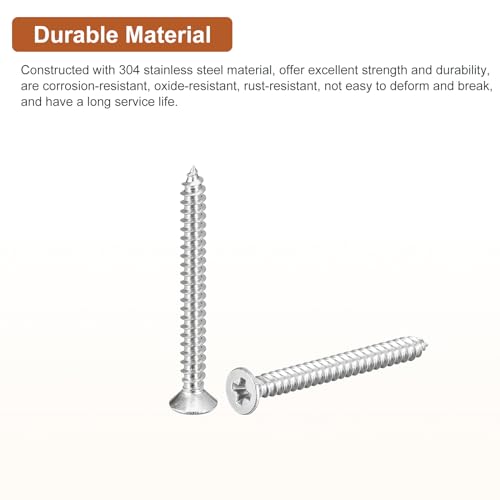 Image of DTGN 20Pcs #4x1-3 /16 Flat Head Wood Screws, 304 Stainless Steel Phillips Self Tapping Screws - Good for Woodworking, Furniture - Silver