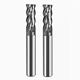Hunricho 2PCS 1/2'' Carbide Square End Mill Bits Set, Milling Bits Cutter 1/2 Carbide End Mills for Alloy Steels/Hardened Steels, HRC 45 Deg Single End 4 Flute AlTiN Coating (2PCS 1/2in)