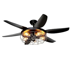 Ohniyou Ceiling Fans with Lights and Remote - 52 Inch Farmhouse Ceiling Fan with Caged Light Fixture - Black Industrial Outdoor Ceiling Fan Lights for Patio, Living Room, Kitchen & Bedroom Ohniyou Ceiling Fans with Lights and Remote 52 Inch Farmhouse Ceiling Fan with Caged Light Fixture Black Industrial Outdoor Ceiling Fan Lights for Patio Living Room Kitchen Bedroom