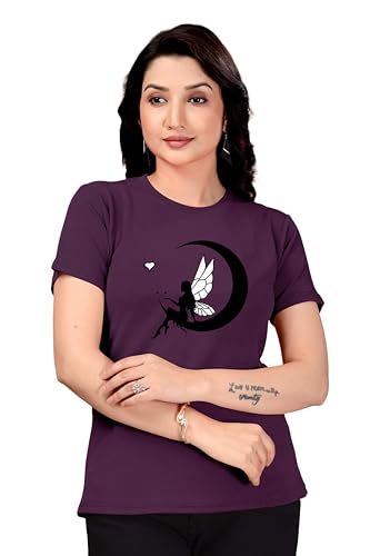 Image of Women Round Neck Printed Cotton Blend Regular Fit T-Shirt