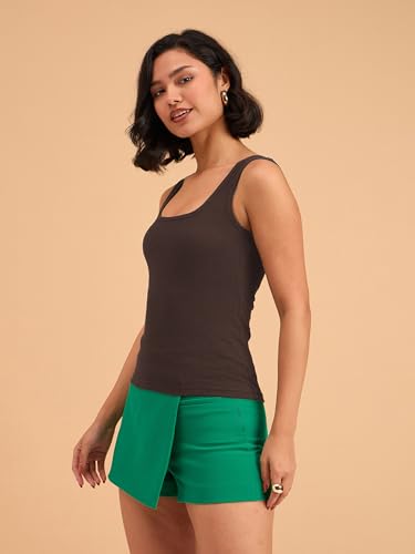 Image of barcino Brown Ribbed Square Neck Tank Top