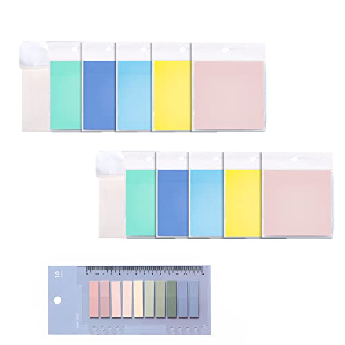 Notes Autocollantes Transparentes - 800 Feuilles de Notes Autocollantes Translucides Imperméables, 6 Couleurs 2 Tailles de Blocs-Notes Auto-adhésifs, (3 × 3 pouces, 1,8 × 0,5 pouces) (Coloré) Cover
