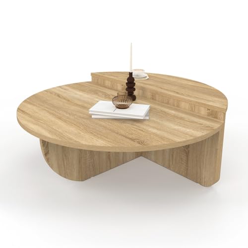 IDMarket - Lot de 2 Tables Basses Rondes GUILIA asymétriques façon hêtre