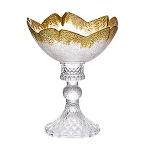 Portavelas de Cristal con Relieve Retro, colección Cuencos Dorados Tallo Alto, Centro Mesa atmosférico for restaurantes(Flower)