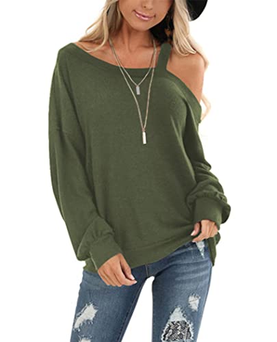 Image of Ezbelle Womens Sweaters Oversized Long Sleeve Cold Shoulder Tops Shirt Tunic Sweatshirt