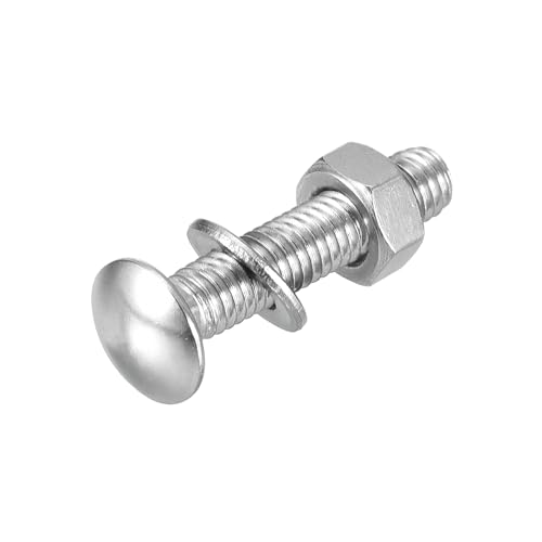 Image of uxcell M6x30mm Square Neck Carriage Bolts with Nuts & Washers, 12Set 304 Stainless Steel Round Head Square Neck Coach Bolt Screws, Silver Tone