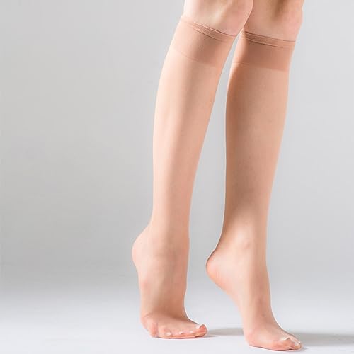 Image of Womens 6 Pairs Knee High Sheer Tight Stockings Silky Ultra Thin Through High Elasticity Stockings Reinforced Toe