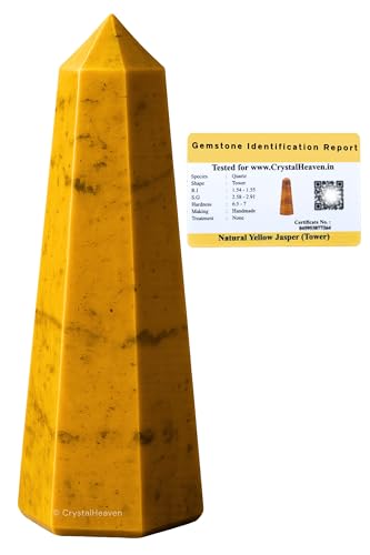 Image of Crystal Heaven Yellow Jasper Crystal Tower Obelisk Point For Chakra, Healing And Balancing - Aaa Grade Original Certified Gemstone Agate For Reiki Meditation Yoga Spiritual (3-4 Inches)