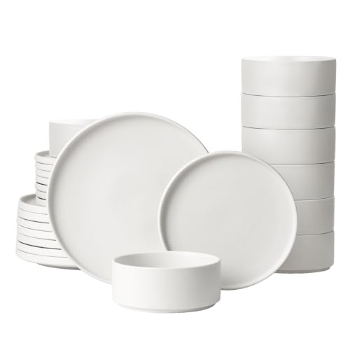 GZG Ceramic Dinnerware Set for 8,24 Piece Modern Style Stoneware Set,Microwave and Dishwasher Safe Plate and Bowl,Scratch Resistant Stackable (Ivory White, Set(24PCS))