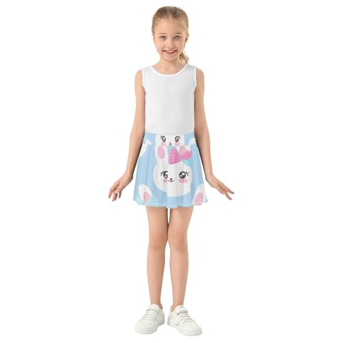 Joisal Cute White Bunny Pink Blue Bows Girls' Shorts Athletic Skorts Tennis Skirts for Kids Summer Pleated Skort 3t3