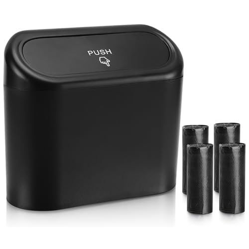 Image of Accmor Car Trash Can with Lid, Leakproof Vehicle Garbage Organizer Holder Bin with 60 Pcs Trash Bags, Mini Auto Dustbin Interior Accessories Storage Container for SUV, Office, Home