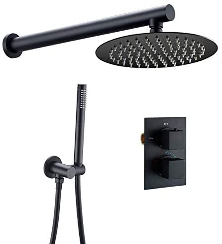 Ensemble de robinet de douche à effet pluie avec mitigeur thermostatique mural noir