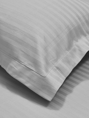 Image of Mafatlal Italian Strip Bedsheets with 2 Pillow Covers for King Size Bed | 210 TC Pure Cotton Flat Sheet Gray | 108 x 108 Inches| Everyday Comfort & Style