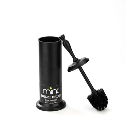 Image of J&V TEXTILES Toilet Brush, Toilet Bowl Brush with Extra Long Handle Durable Bristles Toilet Scrubber and Covered Holder for Toilet Brush Set for Bathroom Cleaning (Matte Black)