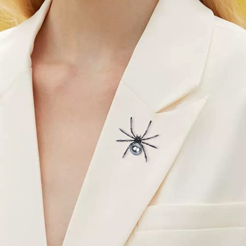 Parts Express Victorian Style Mother of Pearl Body and Micro Pave Spider Brooches Pins Silver Tone Goth Accessories Pins for Backpacks Aesthetic Brooch (black)4