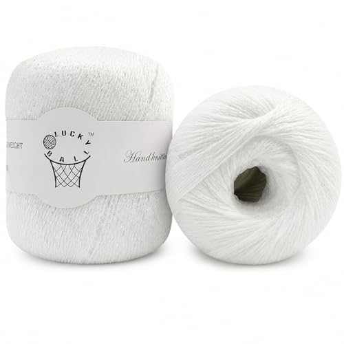 Image of 80g Sparkle Silver Lurex Thread Shining Yarn, Metallic Crochet Thread Yarn for Crocheting, Sparkle Metallic for Knitting Clothes, Car Charm, Keychain Charm(White)