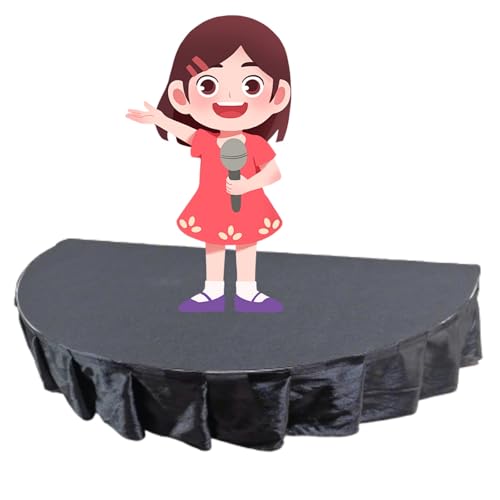 Image of Modular Kids Stage Platform, Semi Circular Portable Stage Platform with Stage Mat and Stage Skirt, Non Slip for Wedding, Speaking and Singing, Loading 1300lbs(Black,120cm /47.2in)
