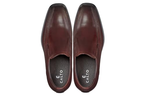 CALTO Men's Invisible Height Increasing Elevator Shoes - Dark Brown Leather Slip-on Super Lightweight Formal Loafers - 3 Inches Taller - G60125 - Size 9 D(M) US4