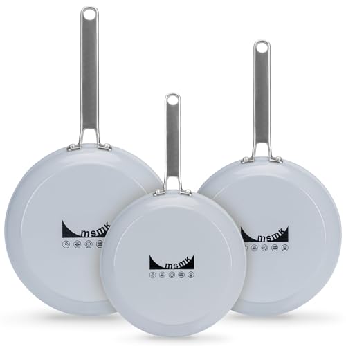 Image of MsMk Ceramic Nonstick 8-inch, 9.5-inch and 11-inch Frying Pan Set, No PFAS & PTFE & PFOA, Stainless Steel Handle, Dishwasher & Oven Safe