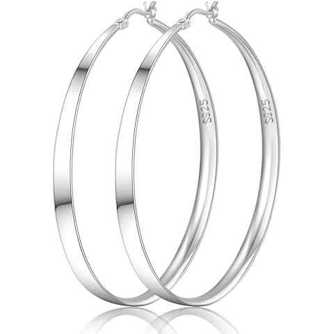LOUMILEO Silver Hoop Earrings for Women S925 Sterling Silver Hoop Earrings Lightweight Large Silver Hoop Earrings Hypoallergenic Big Silver Hoop Earrings for Women 35 mm Cover