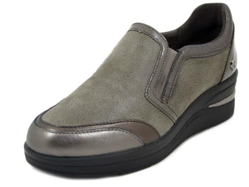 Plantare imbottito estraibile CINZIA SOFT Mocassini Slipon Donna in Pelle Marrone Taupe, Zeppa Bassa 4 cm, Plantare Estraibile, 3993