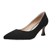 SHOWFOREST Women's Mid Heel Wedding Stiletto Suede Slip On Pointed Toe Dress 2.5 Inch Pumps Shoes Black Size 8.5 - Zapatos de Mujer Elegantes