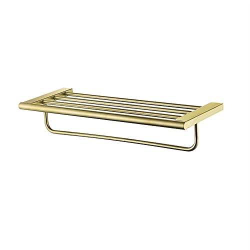 Porte-serviettes mural en inox brossé avec étagère de rangement pour salle de bain