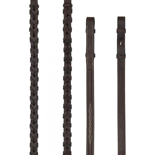 LeMieux Hunter Laced Reins with Stitching - American Leather - Havana/Silver - Full