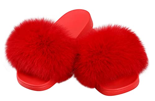 DAYISS Women Fox Fur Slippers Summer Colorful Feather Open Toe Slip On Sandals3