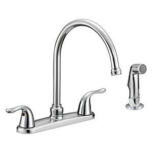 EZ-FLO Kitchen Faucet, Kitchen Sink Faucet with 2 Handles and Pull-Out Side Sprayer, 4-Hole Installation, Chrome, 10201