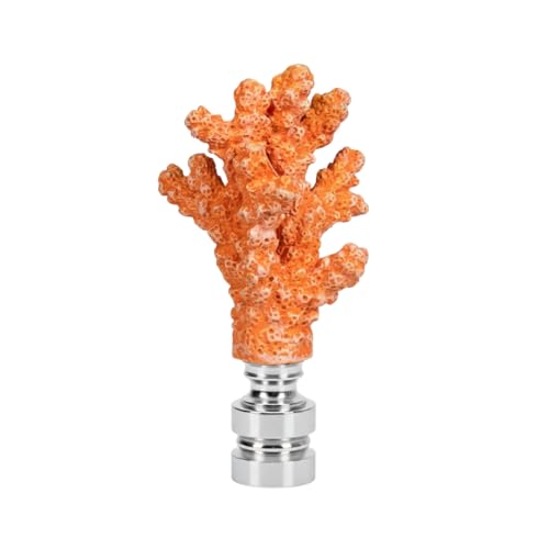 Image of Royal Designs, Inc. Sea Life Lamp Finial, Medium Coral, Orange, Polished Silver Base, Replacement Finial for Table or Floor Lamps