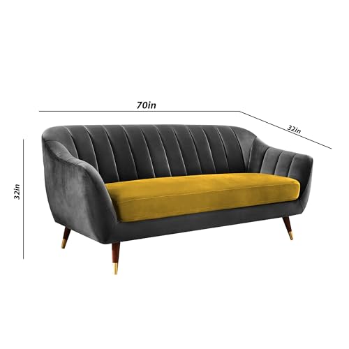 Image of Casaliving Anyse 3 Seater Sofa Set for Living Room (Black Yellow Fabric) Premium Fabric Sofa