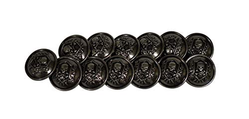 Set of 13 Premium Metal Skull & Crossbone Heraldic Shield Buttons 25mm, 1 Inch for Pea Coats, Overcoats, Winter Coats, Military/Army Coats, Blazers, Suit Jackets, & Sport Coats (Antique Silver)