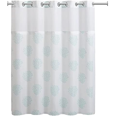 Hookless Coral Reef Embroidered Shower Curtain with Fabric Liner, 71x74, Standard Size Cover