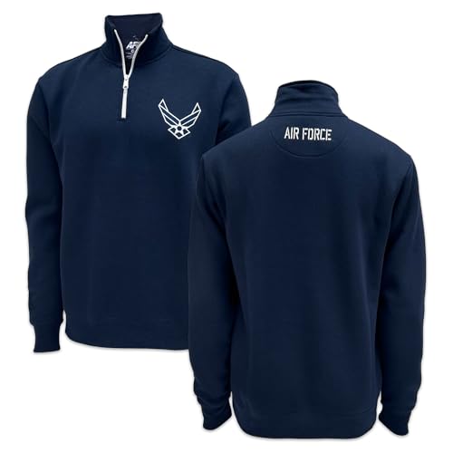 Armed Forces Gear US Air Force Wings Tackle Twill Embroidered Fleece Quarter Zip Sweatshirt (Navy)3