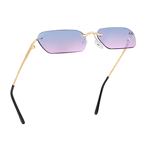 Image of FEISEDY Rimless Sunglasses Y2K Retro Small Narrow Clear Eyewear Vintage Rectangle Sunglasses for Women Men B2643