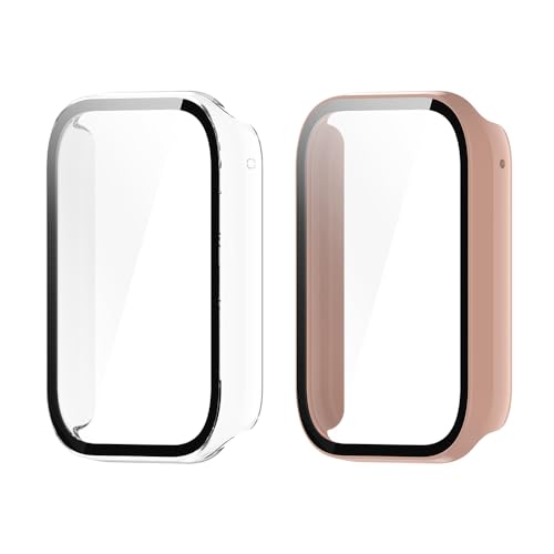 2 pezzi Pellicola Protettiva Cover Compatibile con XiaoMi Mi band 8 pro Vetro temperato Protezione Totale Ultra Sottile HD.rosa+trasparente