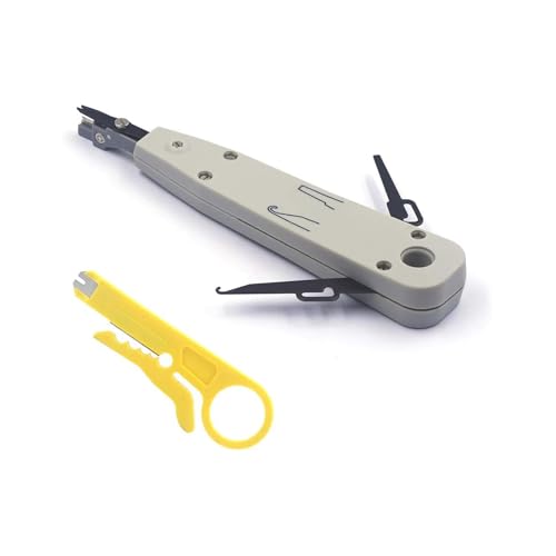 Herramienta de Impacto RJ45 - LSA Insertadora tipo para la Instalación de Módulo RJ45 - Cat 5/6/6a - IDC Herramienta de Montaje con Mini Pelacables (Gris)