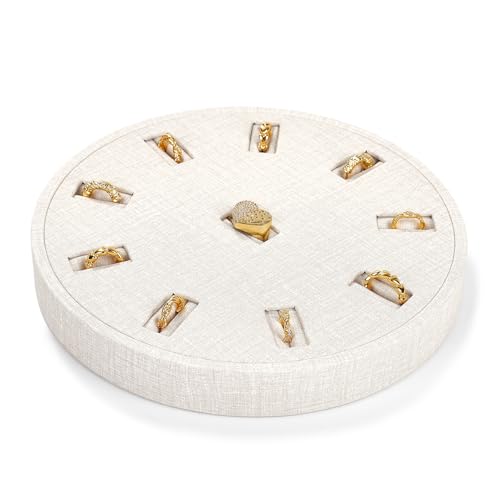 10Slots Ring Tray Round Holder Display PU Leather Earring Organizer Jewelry Display Tray Microfiber Interior Jewelry Organizer Tray(White)