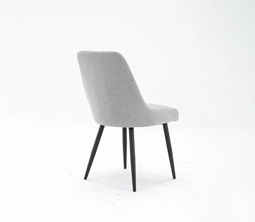 Image of Finch Fox Morris Glam Comfortable Fabric Upholstered Padded Living Room Side Dining Chair for Cafeteria Bedroom, Restaurents, Home, Office with Black Metal Legs in Light Grey Color (Set of 2)