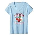 Mujer Lychees Vintage Style Distressed Tropical Ilustración Camiseta Cuello V