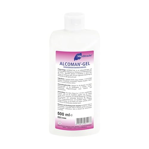 Meditrade Gel de Alcoman, 10 x 500 ml Botella de Gel Descontaminante de Manos
