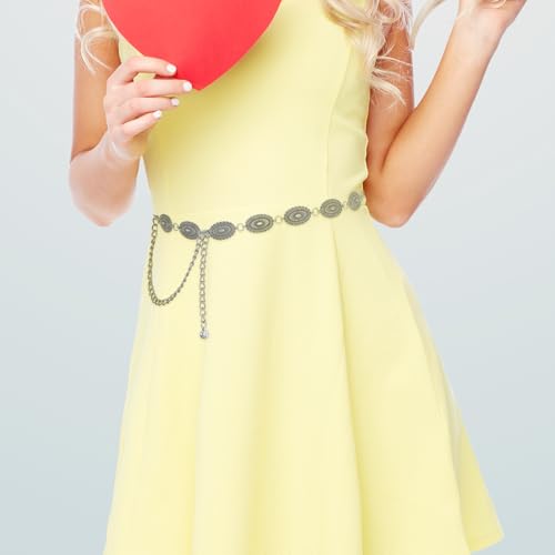 CSIYANJRY99 Western Chain Belt for Women Vintage Gold Silver Concho Link Chain Belts Cowboy Cowgirl Belt for Jeans Dresses3