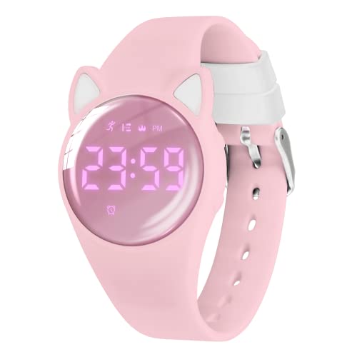 L LAVAREDO Kids Fitness Tracker Watch, Digital Activity Tracker Watch for Kids Ages 3-12, Non-Bluetooth, Alarm/Calorie/Pedometer Count Steps Wrist Watch for Kids -  QMS-T6F-DJ-Pink-Y