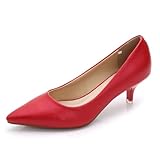 Stunner Women's Classic Fashion Pointed Toe Low Heel Dress Pumps Shoes Red 40(7.5)