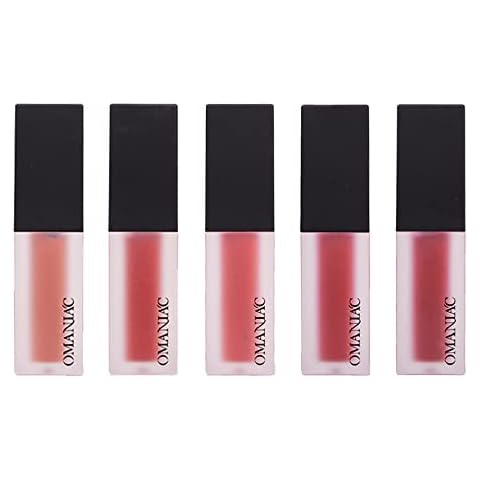 OMANIAC® Juego de 5 Piezas de Brillo de Labios Mate de Larga Duración Hidratante Copa de Lápiz de Labios Metálico Nacarado Kit de Maquillaje Cover