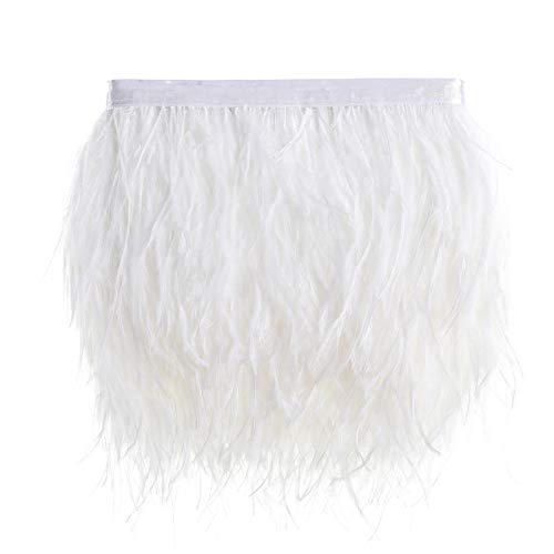 Natural Ostrich Feather Fringe Trim - Feathers Sewing Crafts Decor for Dress Costume 4-6 inches 10 Yards Erikord(White)