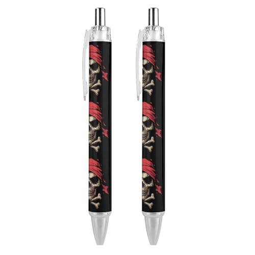 Jolly Roger Piratees Skull Crossbones Bolígrafos retráctiles de tinta negra para trabajo y negocios, 2 unidades