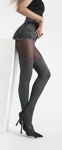 Image of MARILYN Mock Suspender Tights Over Knee Stockings Illusion Thigh High European Design