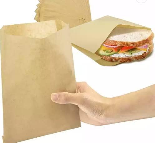Kraft Paper Bakery Sandwich / Cookie Bag 8 1/2 " x 1" x 6 1/2" Grease Resistant Bags. for Sandwiches, Pastry Food Snack Wraps Baggies Sleeves 1000 pc.